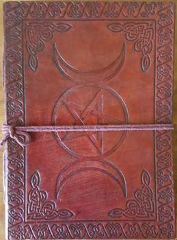 5" x 7" Triple Moon Pentagram leather blank book w/cord