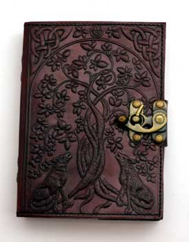 Wolf & Tree of Life leather blank book w/ latch