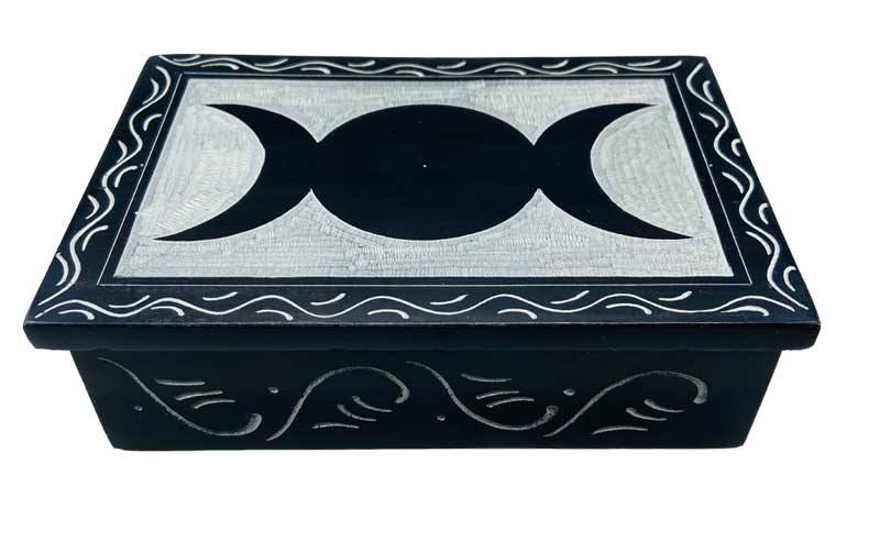 4" x 6" Triple Moon soapstone box - Click Image to Close