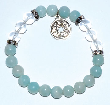 8mm Amazonite/ Quartz with Chinese Coin - Click Image to Close