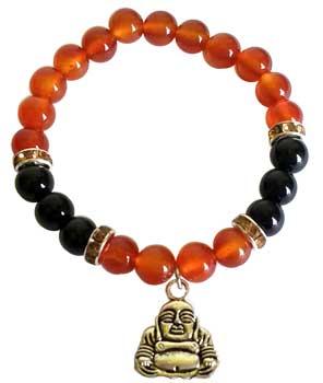 8mm Carnelian/ Black Onyx with Buddha - Click Image to Close