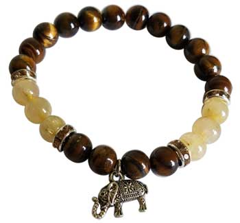 8mm Tiger Eye/ Rutilated Quartz with Elephant - Click Image to Close