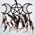 31/2" X 9" Black Triple Moon Dreamcatcher - Click Image to Close