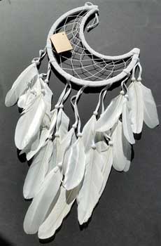 8 1/2" Half Moon white dream catcher - Click Image to Close