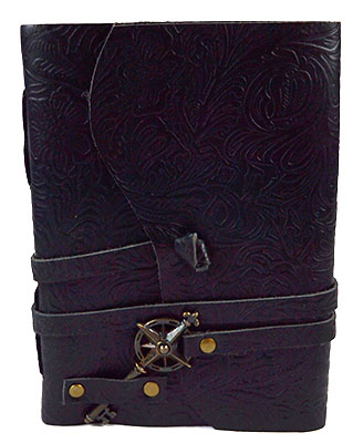 5" x 7" Black Embossed leather w/ key & cord