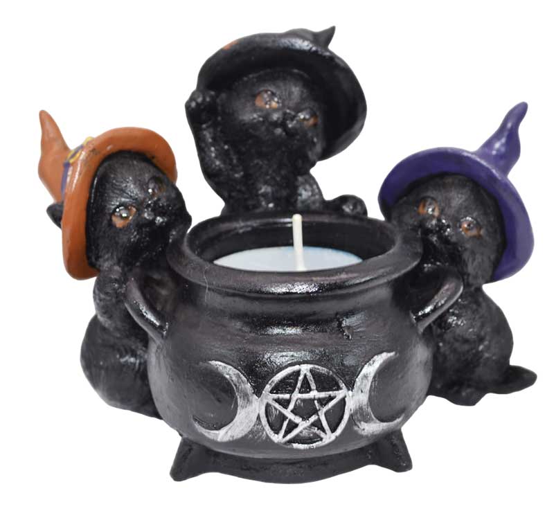 Witchy Cats around Cauldron tealight holder