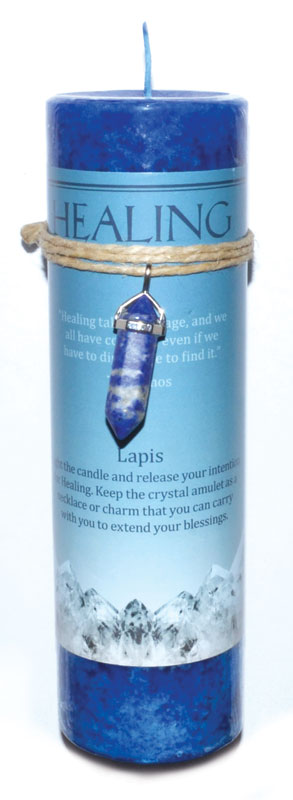 Healing pillar candle with Lapis pendant - Click Image to Close