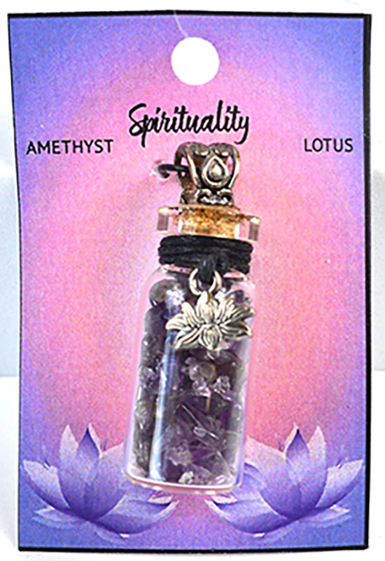 Amethyst Chips in Bottle with Lotus necklace