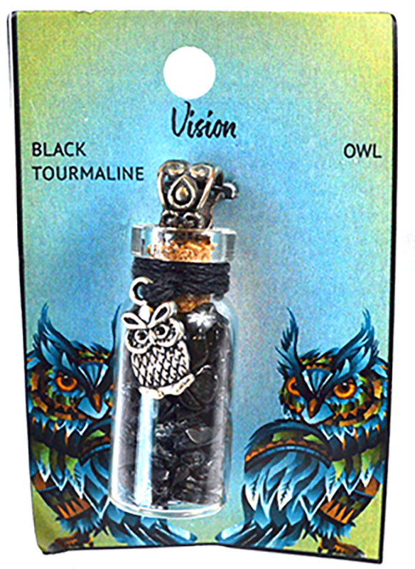 Black Torrmaline Chips in Bottle with Owl necklace