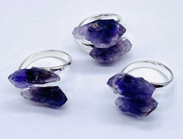 (set of 3) adjustable Amethyst rings - Click Image to Close