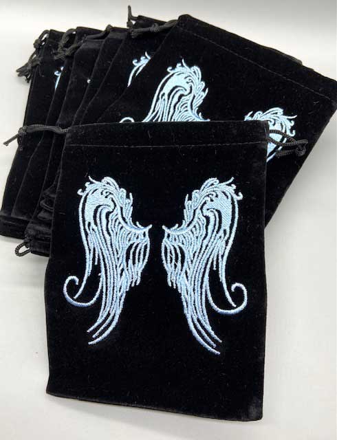 (set of 10) 5"x 7" Angel Wings Black velveteen bag - Click Image to Close